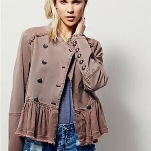 FREE PEOPLE Ruffled Flare Hem Cropped Military Jacket Coat – Small